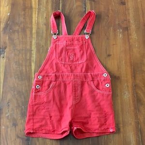 Girls Red Overall Shorts